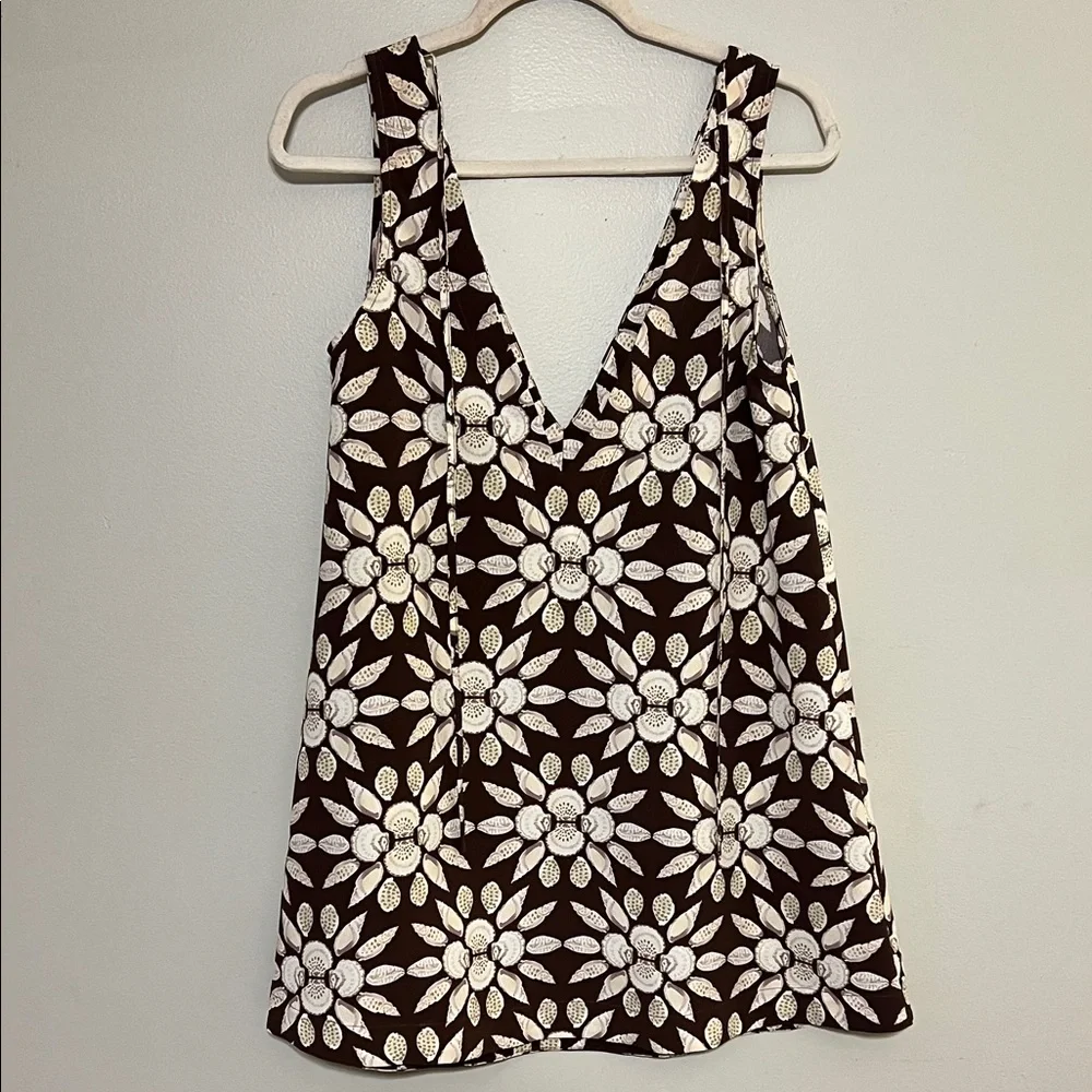 Hill House XXS Brown Floral Sleeveless Top Deep V Lightweight Summer Dress - Picture 7 of 10